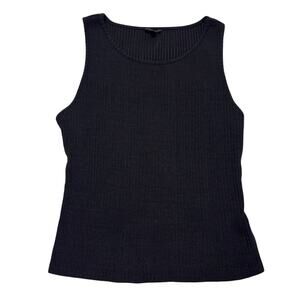 Guess Black Ribbed Crew Neck Tank Top Women's Medium Y2K Minimalist